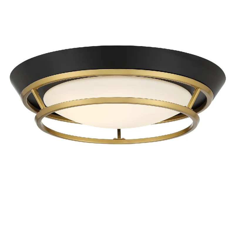 Industrial Ceiling - Mounted Lighting for Assembly PlantsBeam Me Up 14 in. LED Flush Mount Light Coal & Satin Brass Finish Industrial Ceiling - Mounted Lighting for Assembly PlantsBeam Me Up 14 in. LED Flush Mount Light Coal & Satin Brass Finish