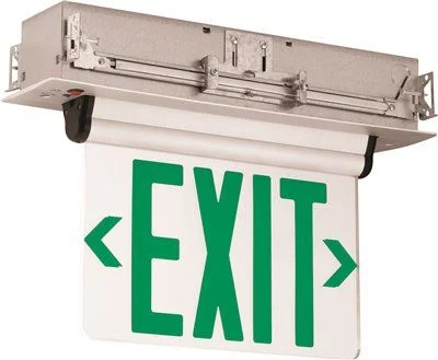 Track lighting for illuminating walkwaysCompass Led Exit Sign With Battery Green Letters Brushed Aluminum Recessed Mount Double Face