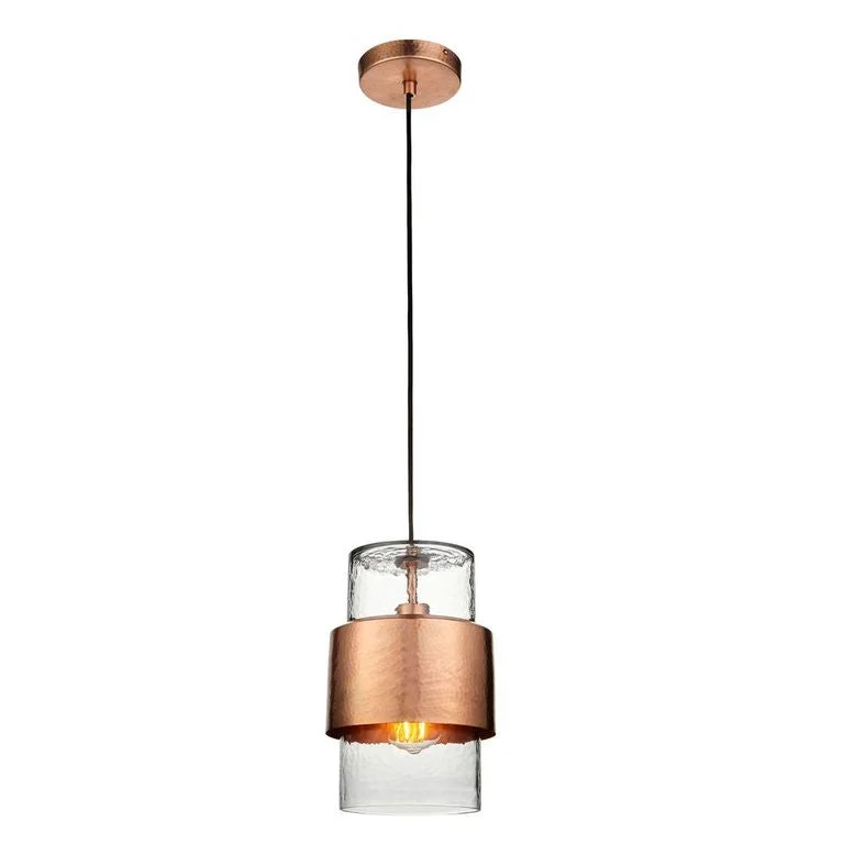 Industrial - style track lighting for loftsAlimos Hammered Metal & Textured/Clear Glass 1Lt LED Pendant - Various Styles