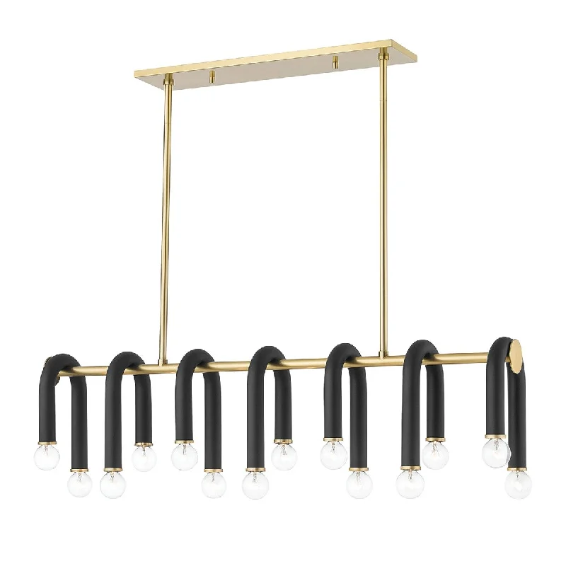 Industrial Task Lighting for Precision WorkstationsWhit 38 in. 14 Lights Pendant Light Aged Brass & Black Finish