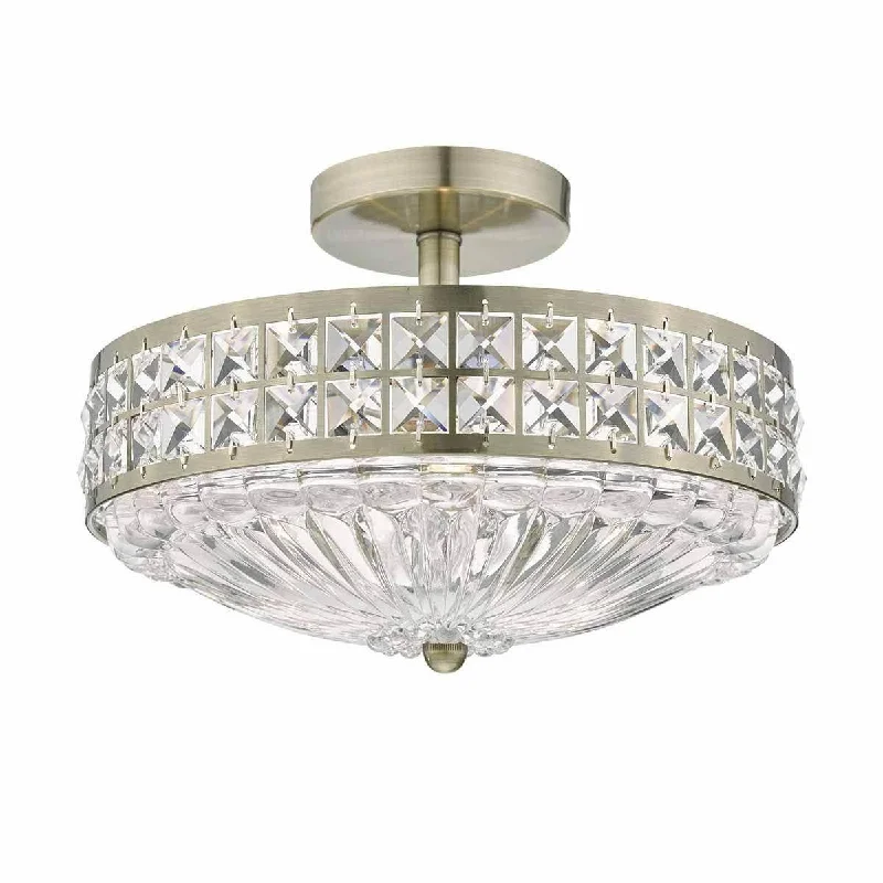 Wireless track lighting for easy installationOlona 3L Light Semi Flush Antique Brass/Chrome & Crystal Beads and Glass Diffuser