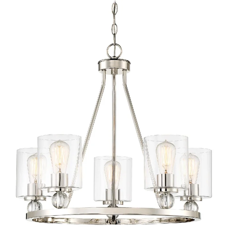 Industrial Lighting for Printing Press FacilitiesStudio 5 26 In. 5 Lights Chandelier Polished Nickel Finish