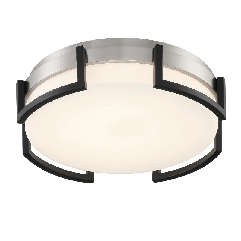 Industrial Pendant Lighting for Machine ShopsBezel Set 15 in. LED Flush Mount Light Coal & Brushed Nickel Finish