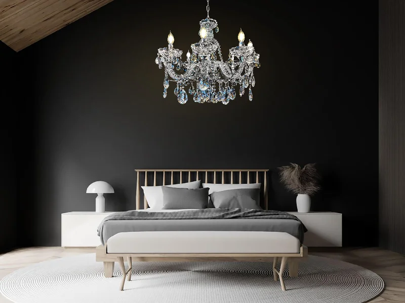 Chandeliers with Metal Frames in Silver FinishChandeliers with Metal Frames in Silver FinishCrystal Chandelier 28" Wide 8-Lights Chrome