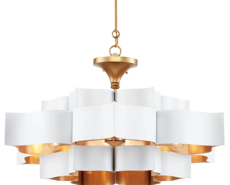 Chandeliers with Metal Frames in Gold FinishChandeliers with Metal Frames in Gold FinishWhite & Gold Iron Glam Chandelier