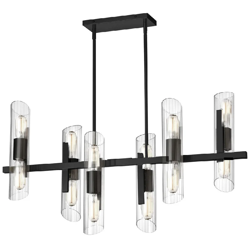 Chandeliers with Metal Frames in Black FinishChandeliers with Metal Frames in Black Finish12 Lights Horiz Chandelier, MB w/ Clear Fluted Glass