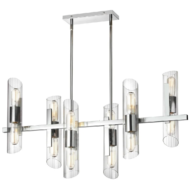 Chandeliers with Metal Frames in Silver FinishChandeliers with Metal Frames in Silver Finish12 Lights Horiz Chandelier, PC w/ Clear Fluted Glass