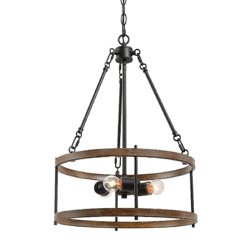 Chandeliers with Metal Frames in Silver FinishChandeliers with Metal Frames in Silver Finish3-Light Faux Wood Drum Chandelier