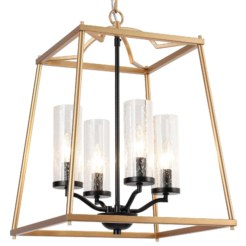 Chandeliers with Metal Frames in Black FinishChandeliers with Metal Frames in Black Finish4-Light Gold Black Chandeliers with Seeded Shades