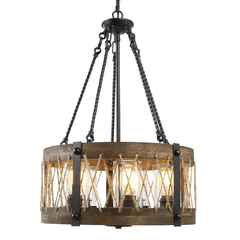 Chandeliers with Adjustable Height for Custom InstallationChandeliers with Adjustable Height for Custom Installation5-Light Wood Drum Chandelier