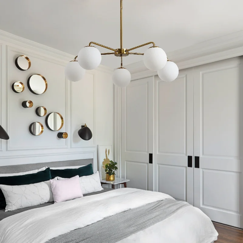 Chandeliers with Sputnik - Style Design for a Futuristic VibeChandeliers with Sputnik - Style Design for a Futuristic Vibe5-Lights Globe Mid Century Chandelier Modern Sputnik Pendant Light Fixture with Brushed Brass Finished