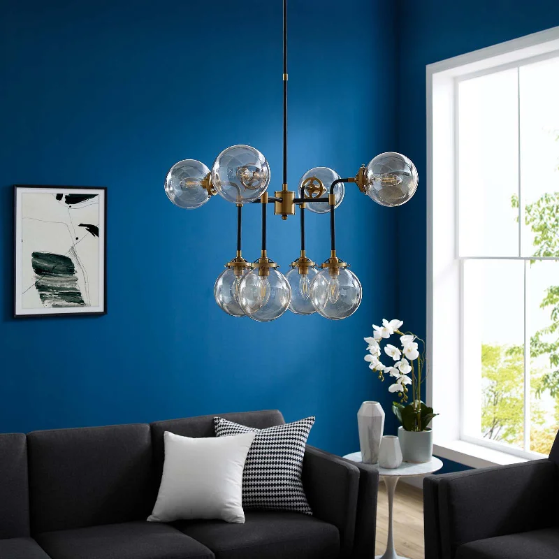 Chandeliers with Metal Frames in Gold FinishChandeliers with Metal Frames in Gold FinishAmbition Amber Glass And Antique Brass 8 Light Pendant Chandelier By Modway - EEI-2883
