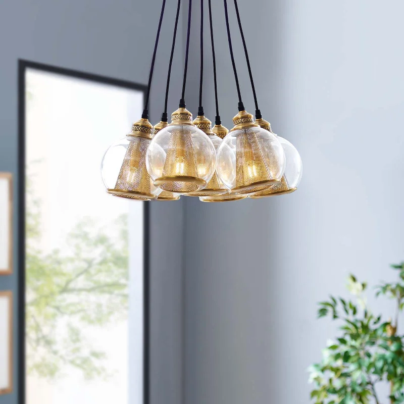 Chandeliers with Adjustable Arms for Directional LightingChandeliers with Adjustable Arms for Directional LightingPeak Brass Cone and Glass Globe Cluster Pendant Chandelier By Modway - EEI-3083
