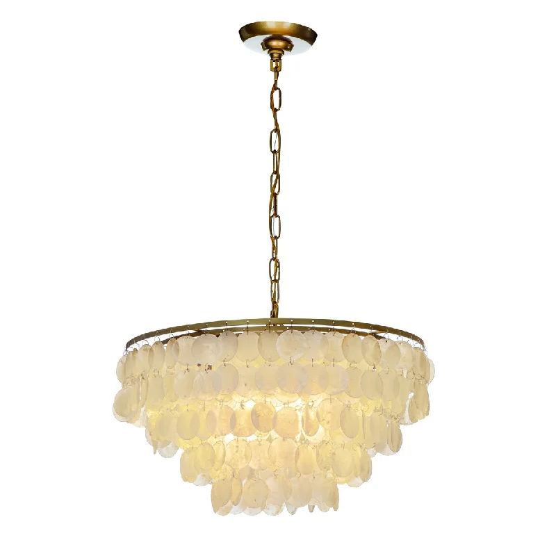 Industrial Iron Chandeliers for Loft - Inspired SpacesIndustrial Iron Chandeliers for Loft - Inspired SpacesOpen Box - 4-Light Farmhouse Tiered Antique Gold Capiz Chandelier with Seashell Accents - D19.7"