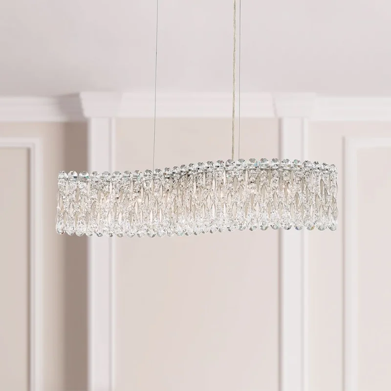 Tropical - Themed Ceiling Lights with Palm - Leaf Shapes and Rattan WrapsTropical - Themed Ceiling Lights with Palm - Leaf Shapes and Rattan WrapsSchonbek RS8346 Sarella 7-lt 33" Pendant