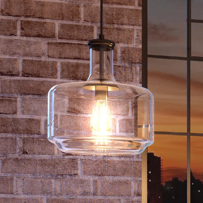 African - Inspired Ceiling Lights with Tribal Patterns and Natural MaterialsAfrican - Inspired Ceiling Lights with Tribal Patterns and Natural MaterialsUHP3721 Luxe Industrial Pendant Light, 14"H x 12.25"W, Midnight Black Finish, Eagan Collection