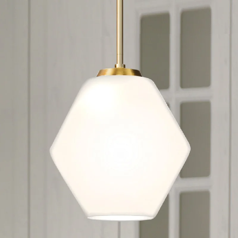 Tropical - Themed Ceiling Lights with Palm - Leaf Shapes and Rattan WrapsTropical - Themed Ceiling Lights with Palm - Leaf Shapes and Rattan WrapsUHP4523 Mid-Century Modern Indoor Pendant, 11-1/2''H x 10"W x 10''D, Brushed Gold Finish, Roanoke Collection