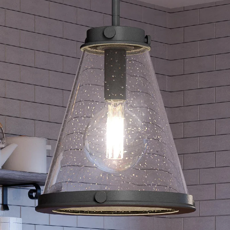 Glass Ceiling Lights with Frosted, Colored, or Etched GlassGlass Ceiling Lights with Frosted, Colored, or Etched GlassUQL4290 Modern Farmhouse Pendant 14.75''H x 13''W, Black Sand Finish, Tiverton Collection