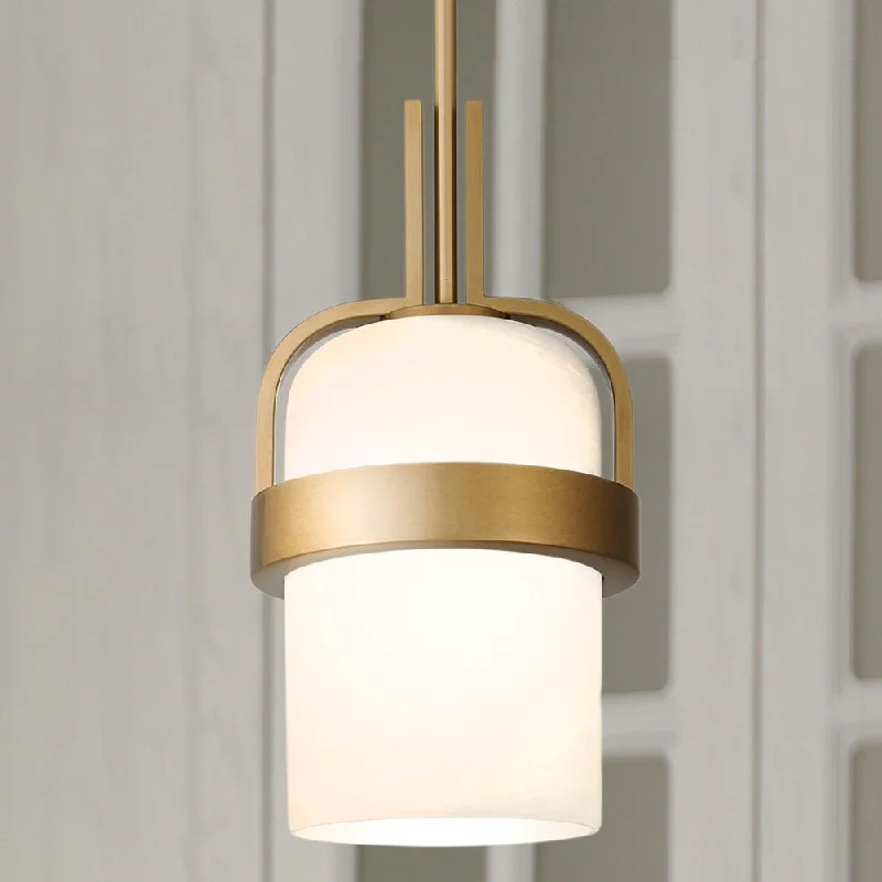 Gothic Ceiling Lights with Dark Metalwork and Pointed ArchesGothic Ceiling Lights with Dark Metalwork and Pointed ArchesUQL5021 Modern Indoor Pendant, 15.25''H x 8.00''W x 8.00''D, Aged Brass Finish, San Sebastian Collection