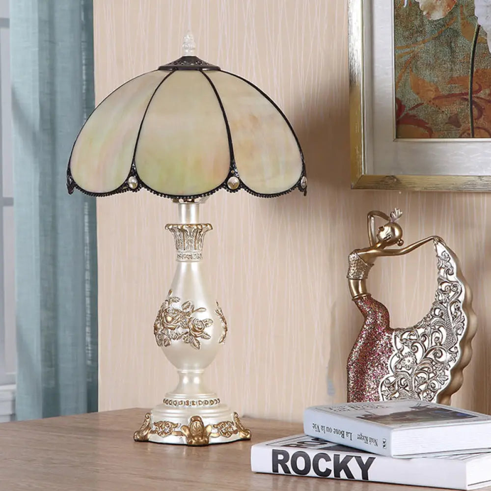leather table lamps with a distressed texture for a rugged charmleather table lamps with a distressed texture for a rugged charmMarta - 1-Head 1-Head Glossy Glass Scalloped Night Lamp Classic Beige Bowl Bedroom Reading Light with Carved Vase Pedestal