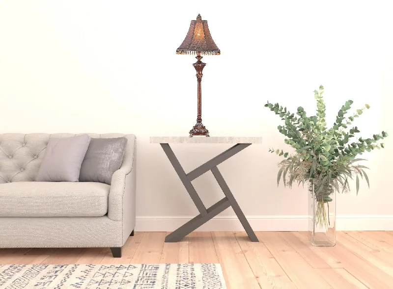 metal table lamps with a matte black finish for a sleek appearancemetal table lamps with a matte black finish for a sleek appearance30" Bronze Polyresin Table Lamp With Brown Bell Shade with Hanging Beads By Homeroots