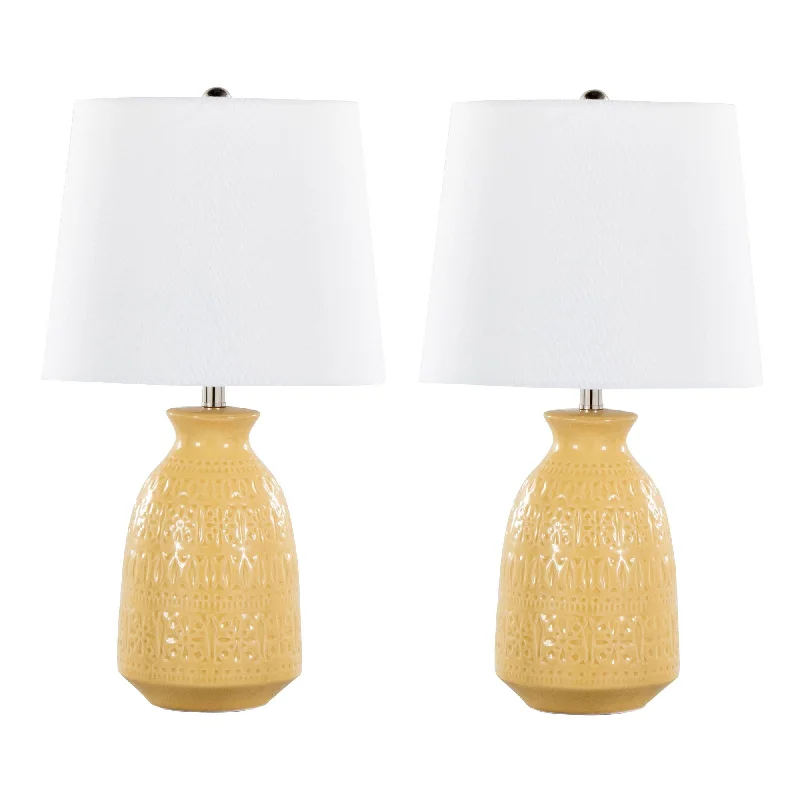 Misted Yellow Ceramic, Polished Nickel, White Linen