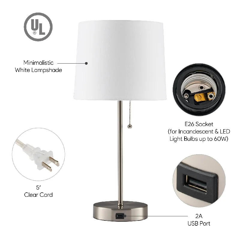 coastal style table lamps with nautical elements for beach housescoastal style table lamps with nautical elements for beach housesCO-Z Brushed Nickel Table Lamp with USB Set of 2
