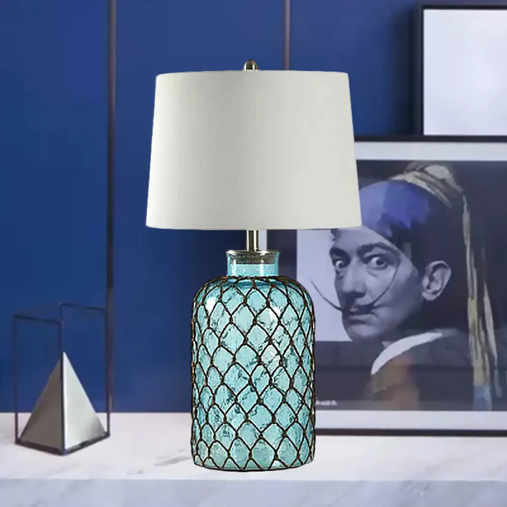 glass table lamps with a frosted surface for soft light diffusionglass table lamps with a frosted surface for soft light diffusionNicole - Blue Jar Blue Glass Table Stand Lamp Vintage Single Living Room Night Light with Trellis Net and White Shade