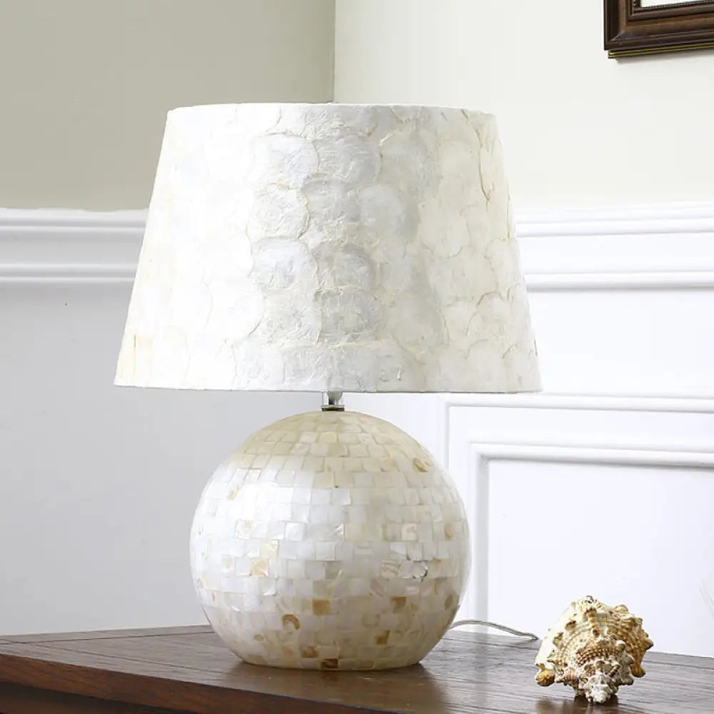 wooden table lamps with natural grain for a warm and organic feelwooden table lamps with natural grain for a warm and organic feelAldib - Minimalist Globe Drum Table Light - Single-Bulb Shell Night Stand Lamp