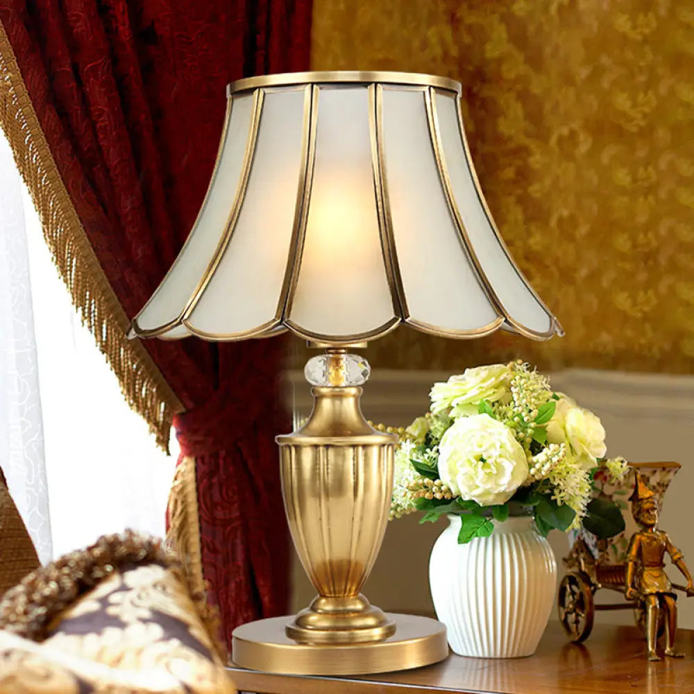 industrial style table lamps with exposed bulbs for loft apartmentsindustrial style table lamps with exposed bulbs for loft apartmentsGaia - Scalloped Night Lighting 1 Head Frosted Glass Nightstand Light in Gold