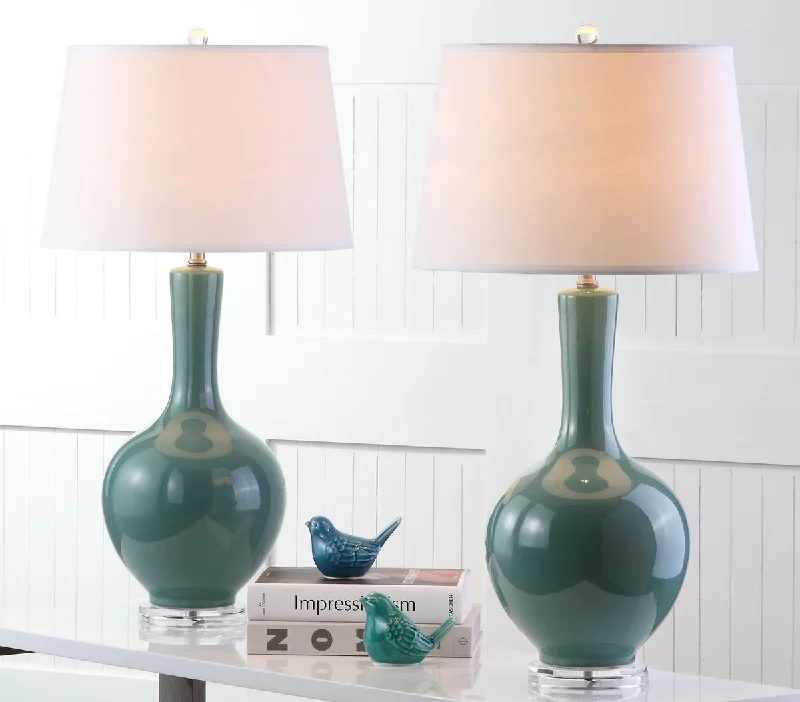 metal table lamps with a matte black finish for a sleek appearancemetal table lamps with a matte black finish for a sleek appearanceSafavieh Blanche 32-Inch H Gourd Lamp Set Of 2 - Teal