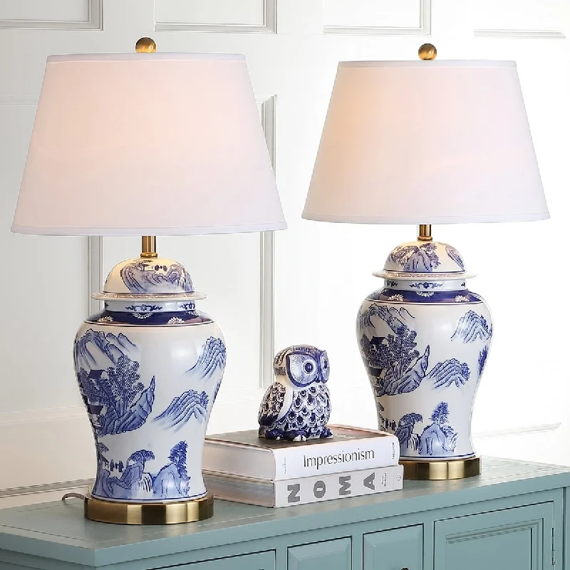 rustic farmhouse table lamps for cozy kitchensrustic farmhouse table lamps for cozy kitchensSafavieh Shanghai 29.5-Inch H Ginger Jar Set Of 2 - Blue