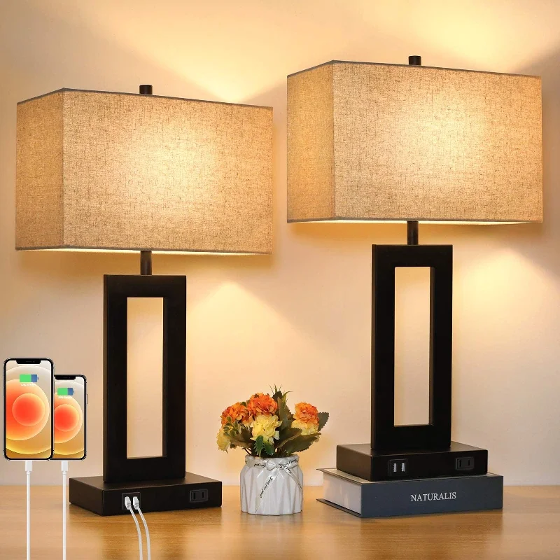 rustic farmhouse table lamps for cozy kitchensrustic farmhouse table lamps for cozy kitchensSet of 2 Touch Control Table Lamp with 2 USB Port,3-Way Dimmable Modern Nightstand Lamp Sets Bedside Touch Desk Lamp with Fabric