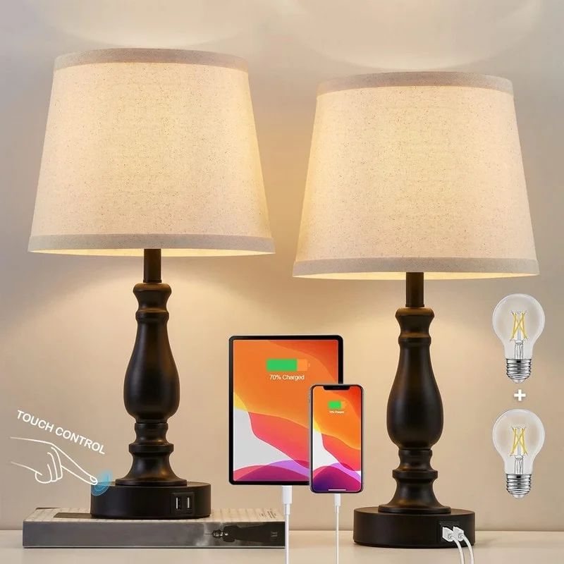 fabric table lamps with a linen shade for a relaxed and breathable lookfabric table lamps with a linen shade for a relaxed and breathable lookTable lamp, set of 2, 3-way dimmable nightstand lamp (bulb included) - 10"D x 10"W x 19.3"H