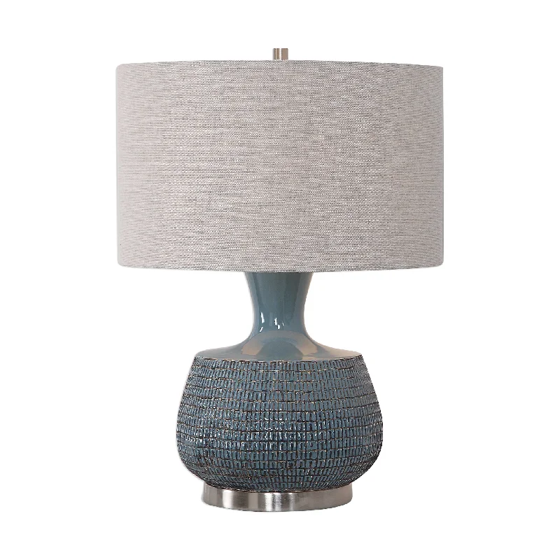 leather table lamps with a distressed texture for a rugged charmleather table lamps with a distressed texture for a rugged charmUttermost 27925-1 Hearst Blue Glaze Table Lamp