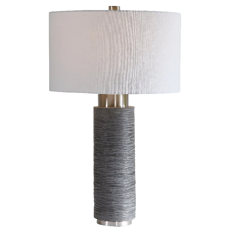 leather table lamps with a distressed texture for a rugged charmleather table lamps with a distressed texture for a rugged charmUttermost 26357 Strathmore Stone Gray Table Lamp