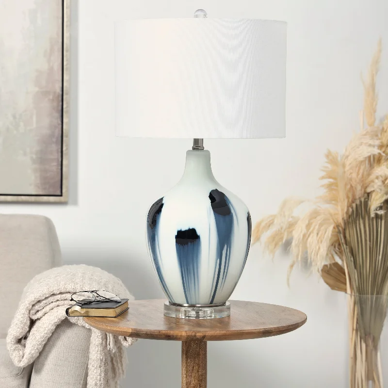 bohemian table lamps with colorful patterns for eclectic bedroomsbohemian table lamps with colorful patterns for eclectic bedroomsWhite Glass Abstract Accent Lamp with Blue Drip Splatter Design